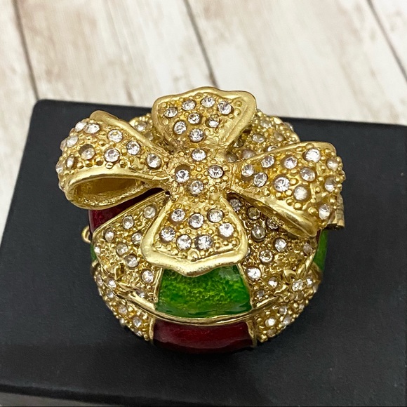 Cotillion Curio Jeweled Enamel Metal Trinket Box - Picture 2 of 13